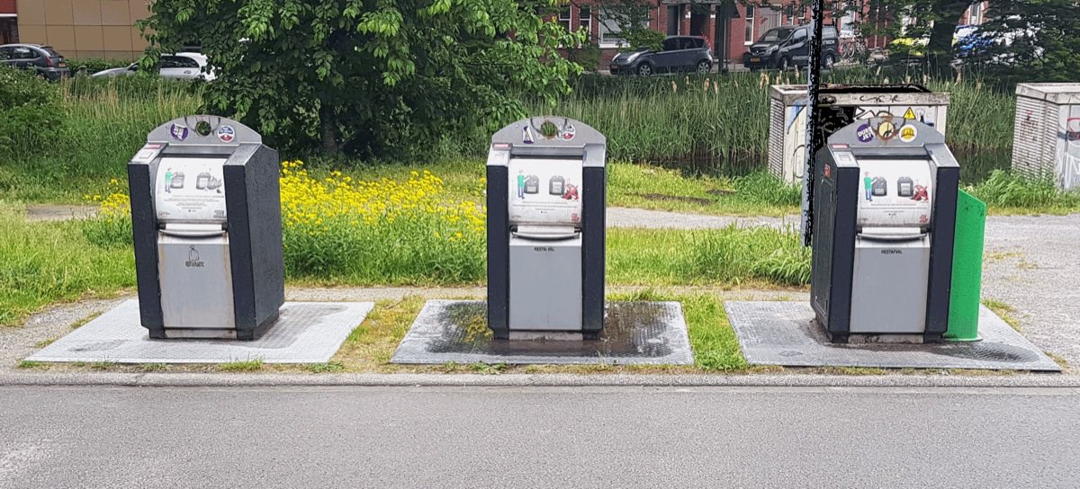 A cluster of three underground waste containers in Groningen