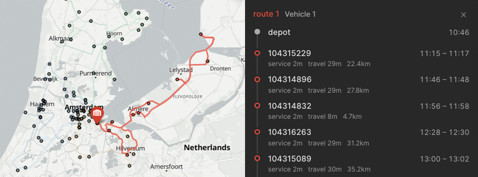 Interactive map with colour-coded routes